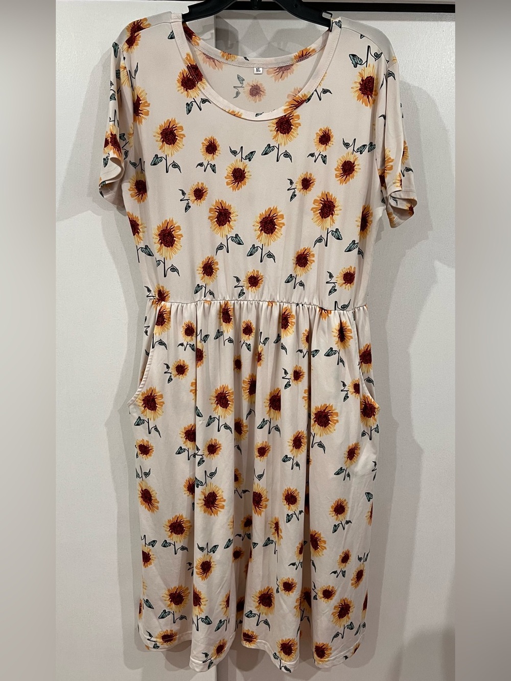 Sunflower Print Cream Midi Dress